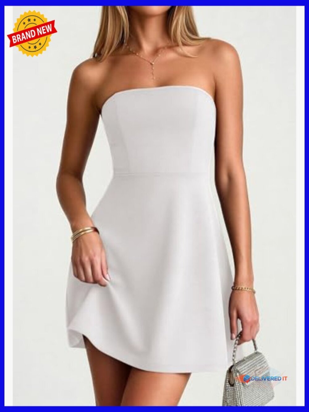 Strapless A-Line Mini Dress Ruched Tube Top Summer Cocktail Party - Picture 2 of 7